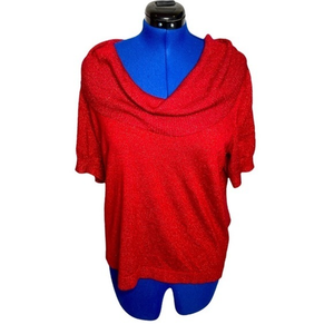 Apt 9‎ 1X red metallic cowl neck half sleeve  holiday party festive sweater